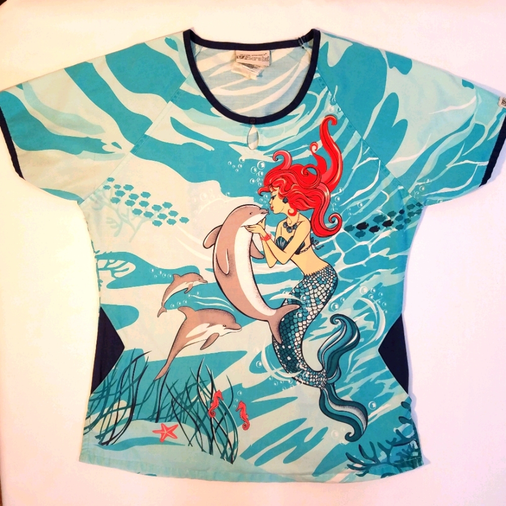 Uniform Advantage Mermaid Dolphin Nurse Scrub Top